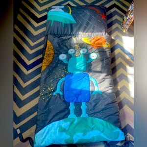 Space sleeping bag with built in pillow